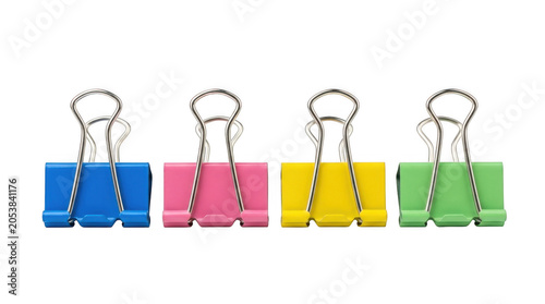 Five colorful paper clips attached in a row isolated on transparent background