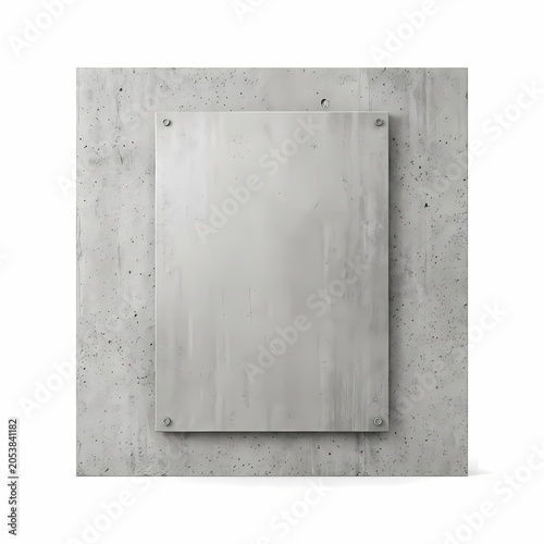 Brushed Metal Plaque on Textured Concrete Wall - Blank Sign Template
