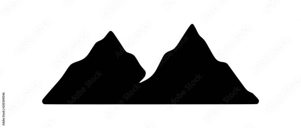 Fototapeta premium Silhouette of two mountain peaks isolated on white background