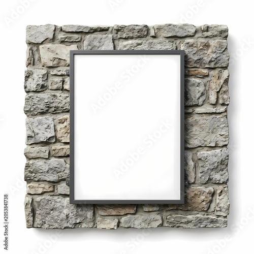Blank Frame on Rough Stone Wall - Mockup Background