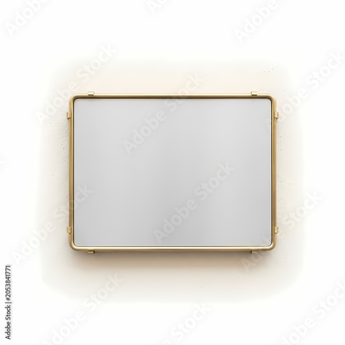 Blank rectangular frame with gold border hanging on wall