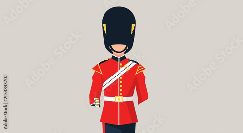 Konstfotografi Royal Guard Soldier in Red Uniform with Bearskin Hat, London British Icon