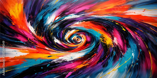 Quadro su tela Abstract Colorful Fractal Background with Rainbow Swirls and Spiral Light Motion