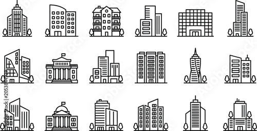 Buildings show a variety of modern architectural structures including skyscrapers and commercial offices for urban development.