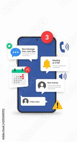 Smartphone screen with various notification icons and speech bubbles