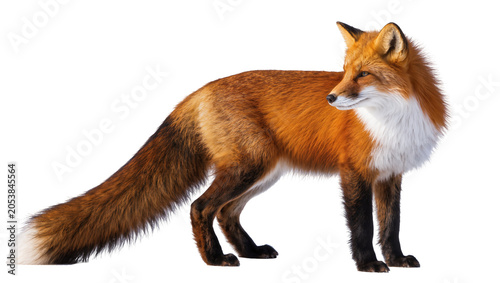 Foto Red fox standing profile view with bushy tail