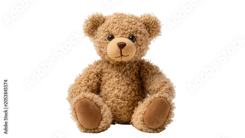 Fotografie Fluffy curly brown teddy bear toy sitting