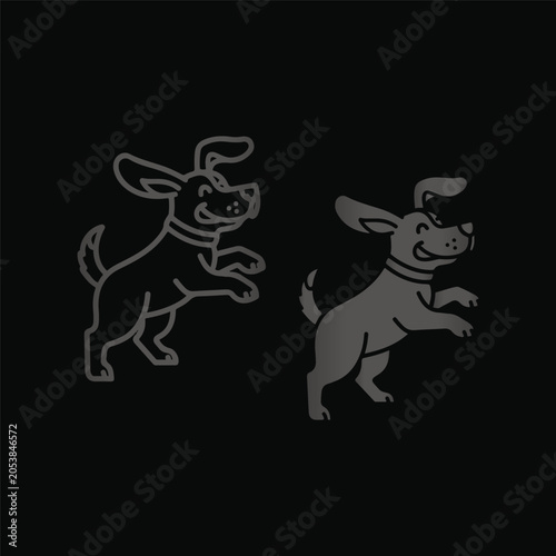 Grainy background Two Cartoon Dogs Jumping on Black Background vector