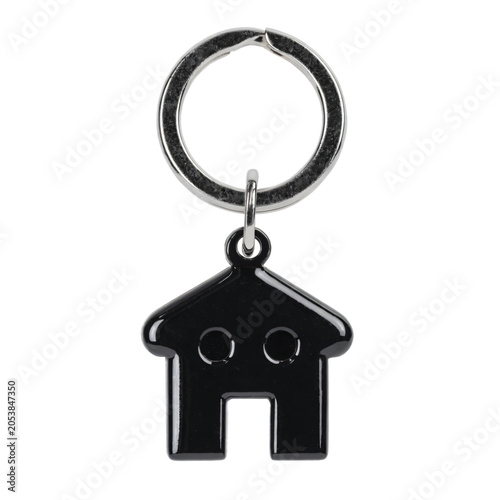 Black Keychain Charm with Cartoon Pig Face Hanging on Silver Ring