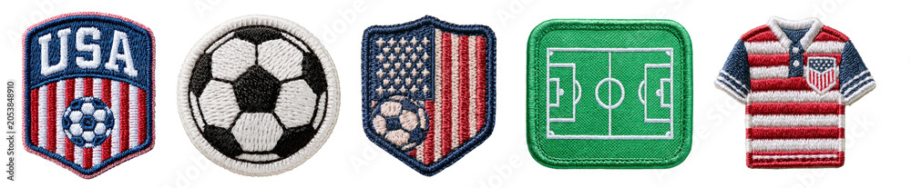 Obraz premium USA soccer embroidered patches collection with football crests national team jersey badge and pitch