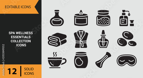 Spa Wellness Essentials Icons for Holistic Self Care and Relaxation