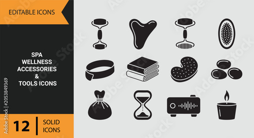 Tableau sur toile Spa Wellness Accessories Icons for Relaxation Therapy and Beauty Care