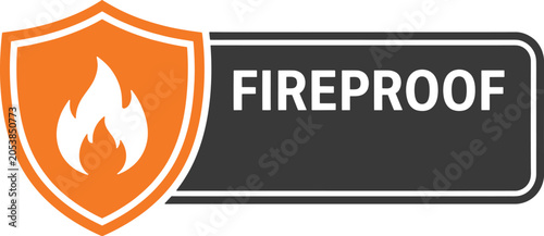 Fireproof logo design featuring shield and flame icon for safety and protection branding