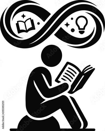 Person reading book symbol with infinite knowledge icon design, infinity