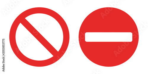 No entry stop sign vector icons in red round style for prohibition warning