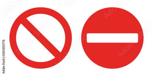 Red no entry stop sign round vector icon set for traffic restriction symbols