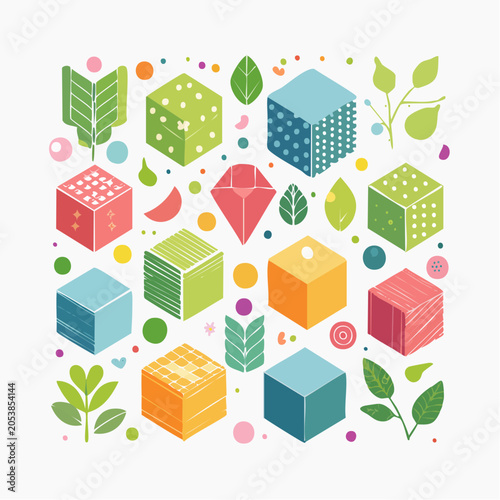 Colorful Geometric Shapes and Nature Elements