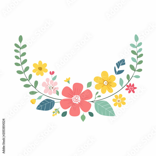 Decorative Floral Wreath with Colorful Flowers and Leaves