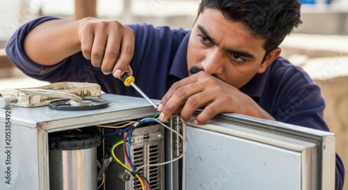 Skilled Technician Repairing Electrical Wiring in Industrial Equipment