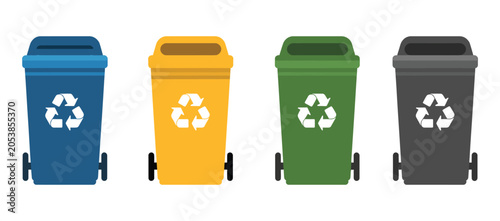 Urban recycle bins for waste sorting system and environmental sustainability concept illustration