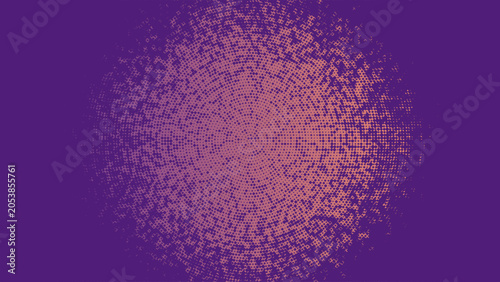 Abstract halftone radial pattern with pink dots on a blue background