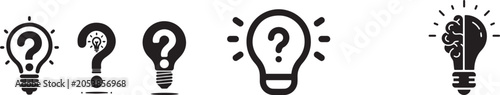 Light bulb icons, question mark symbols, idea concept, thinking signs, vector graphics