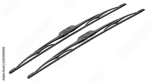 Two Gray Windshield Wipers with Branding in the Middle isolated on a transparent background car wipers