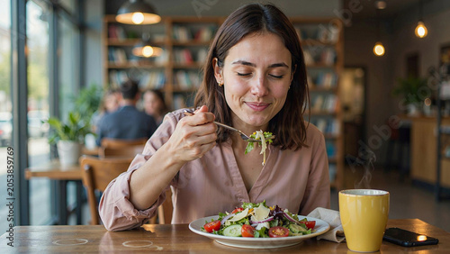 woman eating salad