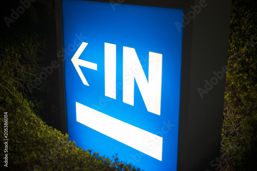 Blue Entrance Direction Sign With Arrow Symbol