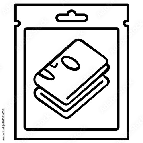 Folded facial sheet mask vector icon illustration for skincare routine and beauty treatment, minimalist line art design representing moisturizing spa products and dermatological care.