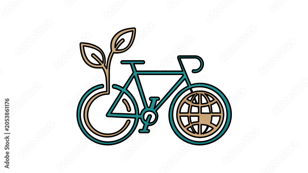 Fototapeta premium Sustainable bicycle transport vector icon. Minimalist flat illustration for eco friendly mobility, green energy promotion, urban cycling culture, and environmental protection design themes.