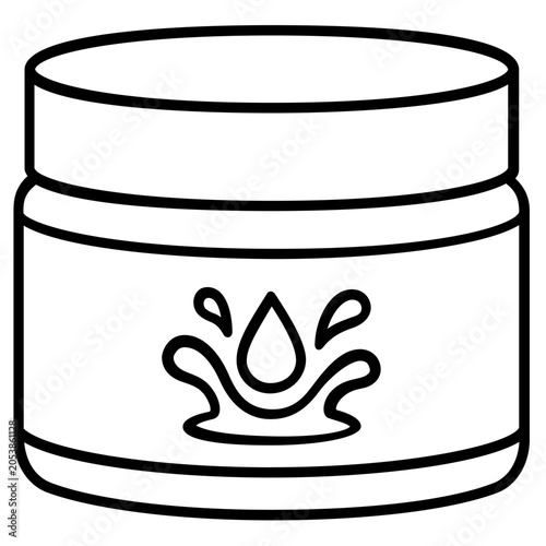 Professional moisturizing face cream jar vector icon illustration for beauty salon and spa branding, elegant black line art representing skincare routine and dermatological products on white.