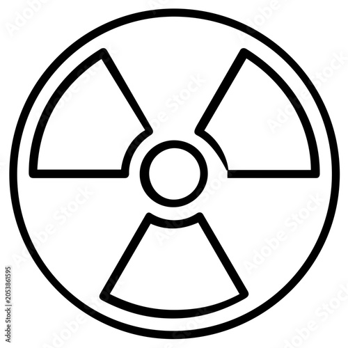 Nuclear radiation and radioactive hazard warning symbol line icon. Minimalist flat vector illustration for industrial safety, toxic waste alert, and environmental protection outline design.