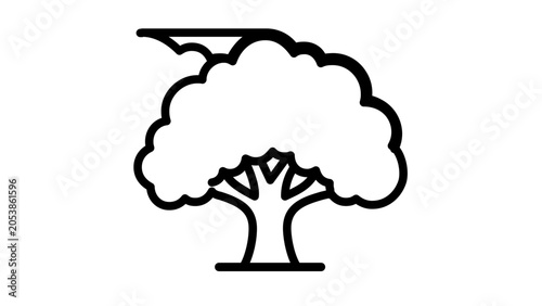 Deciduous oak tree silhouette line icon with editable stroke. Minimalist flat vector illustration of forest nature and environment plant. Customizable thin line weight graphic for design.