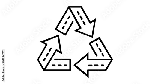 Universal recycling symbol featuring triangular arrows line icon vector illustration designed for environmental awareness, zero waste lifestyles, and circular resource management systems.