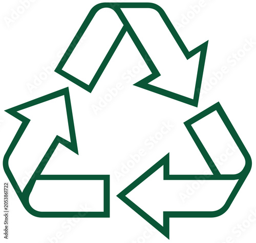 Minimalist recycling symbol vector icon featuring three triangular arrows in a continuous loop, perfect for eco-friendly branding, sustainable waste management, and environmental conservation