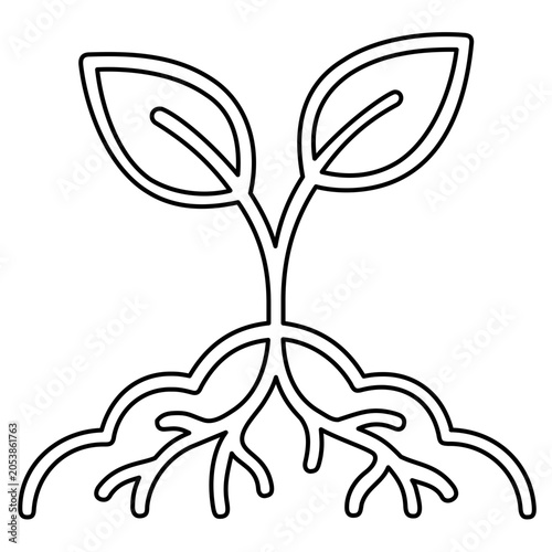 Clean vector icon illustration of a young plant sprout growing in fertile soil, symbolizing nature protection, organic gardening, and ecological growth in a professional flat line art design.
