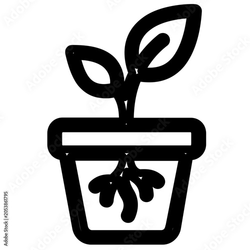 Simple vector icon illustration showing a small seedling plant sprout emerging from the earth soil, perfect for environmental conservation and ecology themes in a minimalist flat line style.