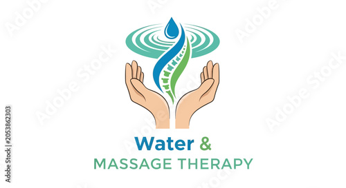 Water Massage Therapy Logo with Hands, Drop, and Spine