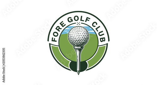 Golf Ball on Tee Emblem - Fore Golf Club Logo