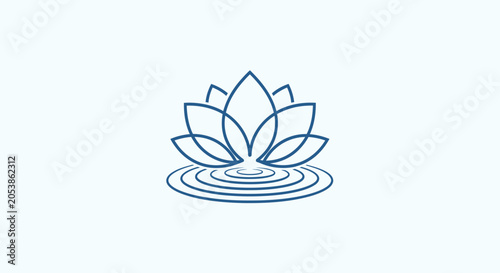 Minimalist Lotus Flower Icon on Water Ripples - Zen, Yoga, Meditation Symbol