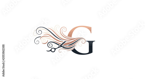 Elegant 'G' Monogram with Hair Flow and Scissors Symbol - Beauty Salon Logo Concept