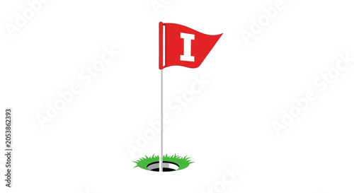 Golf Hole with Red Flag and 'I' Logo - White Background