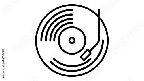 Spinning vinyl record music player vector icon illustration with editable stroke and customizable line weight perfect for minimalist audio production and entertainment graphic design theme.