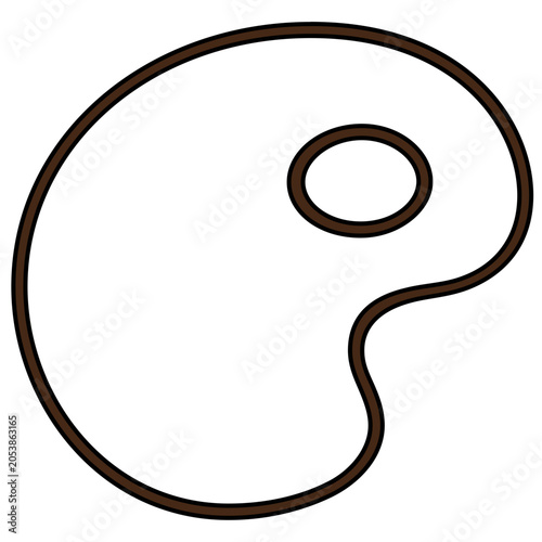 Creative vector icon illustration of a wooden painter's palette with a thumbhole, capturing the essence of artistic expression and fine arts in a sleek and clean minimalist line art aesthetic.