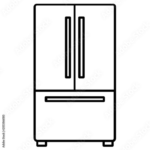 Modern tall French door refrigerator vector icon illustration, a minimalist flat design for kitchen appliances and home interior concepts, perfectly scalable for professional web and print graphics.