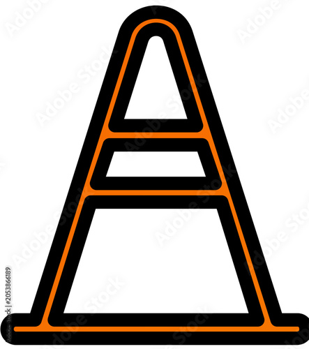 Minimalist orange traffic cone vector icon illustration, representing road safety and construction site boundaries, ideal for urban planning and architectural project site management graphics.