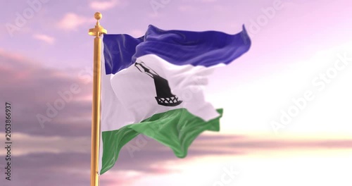 Lesotho Flag Waving in the Wind 4K Cinematic Animation