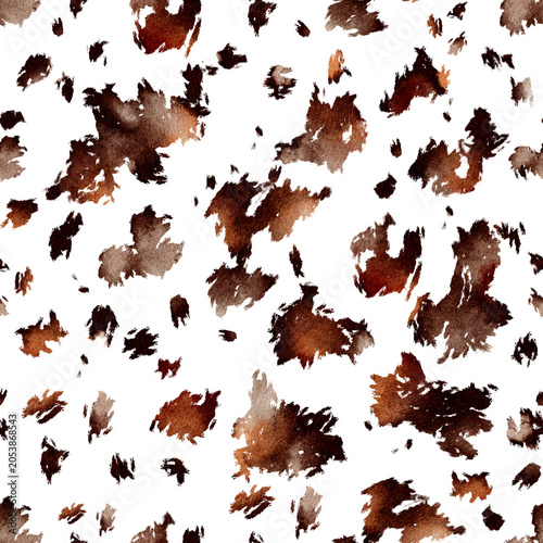 Seamless watercolor pattern with irregular brown and dark brown blotches on a white background.