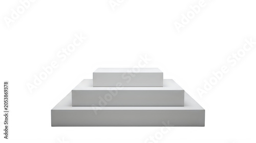 A simple white three level podium stand for displaying products or prizes in a clean minimal style studio isolated on transparent background